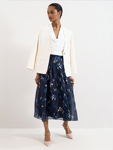 Marella Floral Pleated Midi Skirt