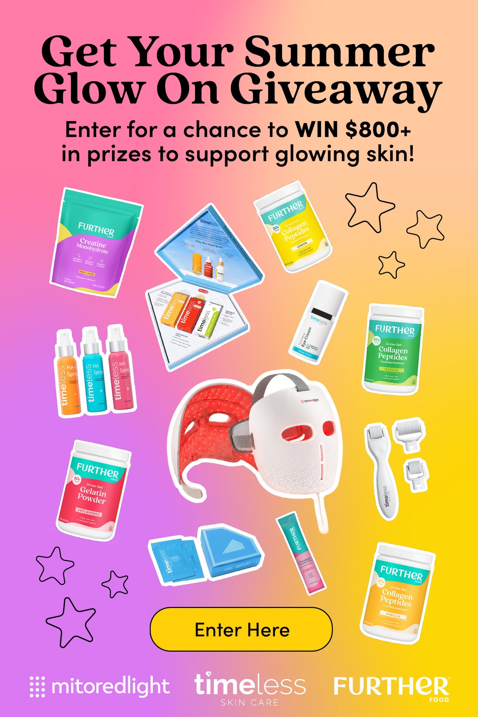 get your summer glow on giveaway image featuring products from timeless skin care