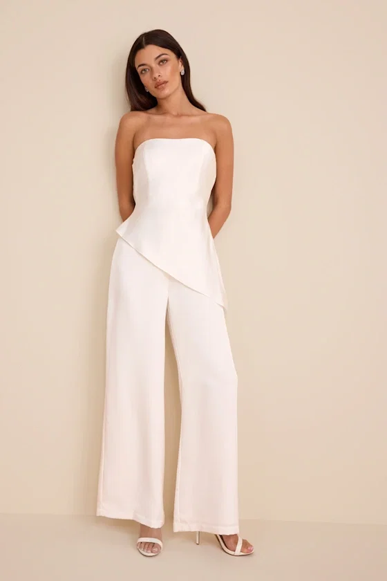 Image of Zettie White Organza Asymmetrical Jumpsuit