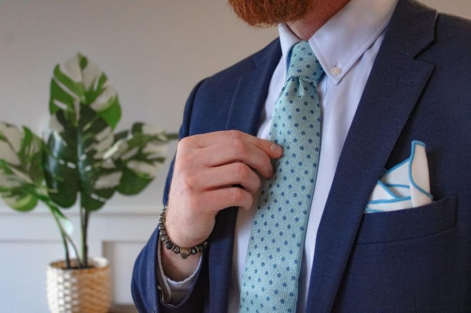 Turquoise & Teal Geometric Foulard Silk Tie 