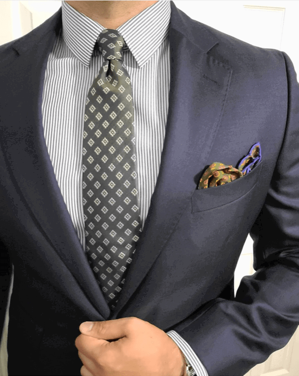 Olive Green & Turquoise Geometric Foulard Pattern Silk Tie 