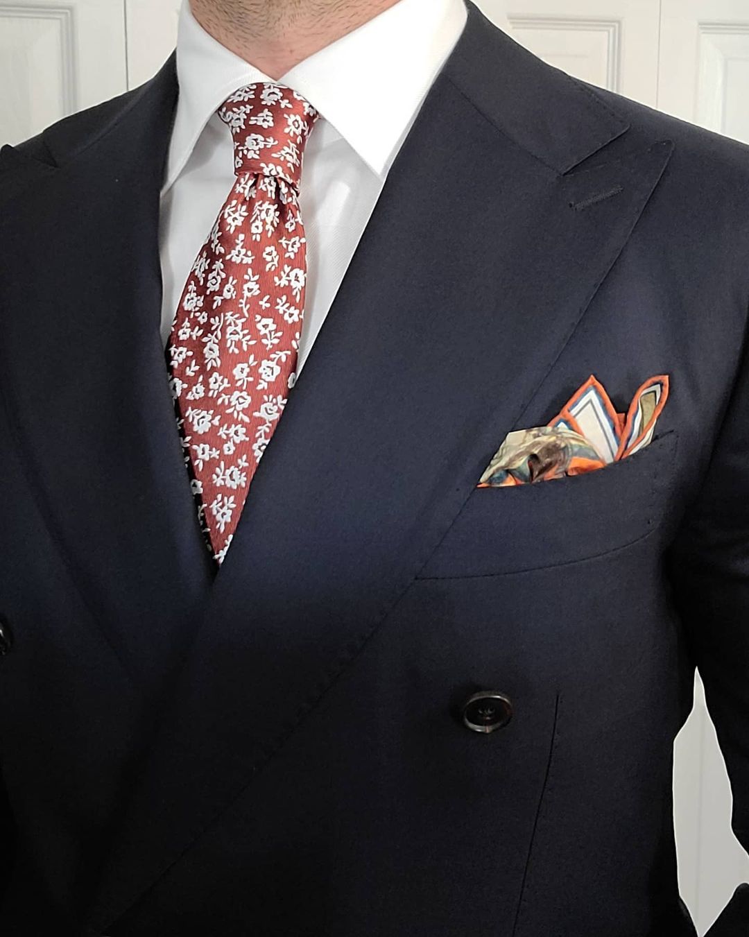 Rust Orange & Silver Floral Silk Tie 