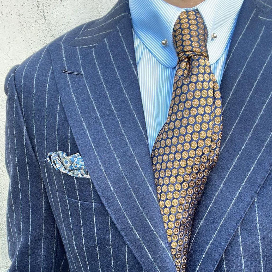 Navy & Orange Foulard Medallion Silk Tie 