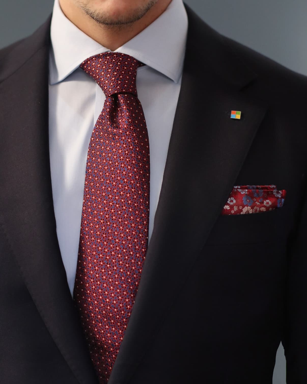 Burgundy & Blue Floral Silk Tie