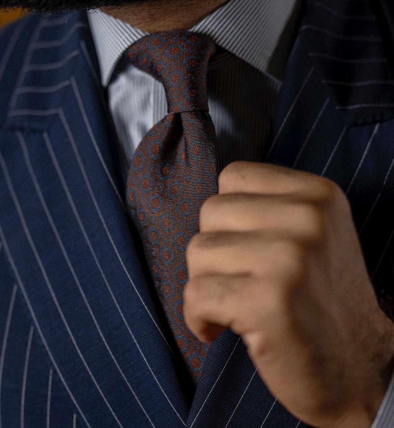 Brown & Orange Geometric Foulard Silk Tie