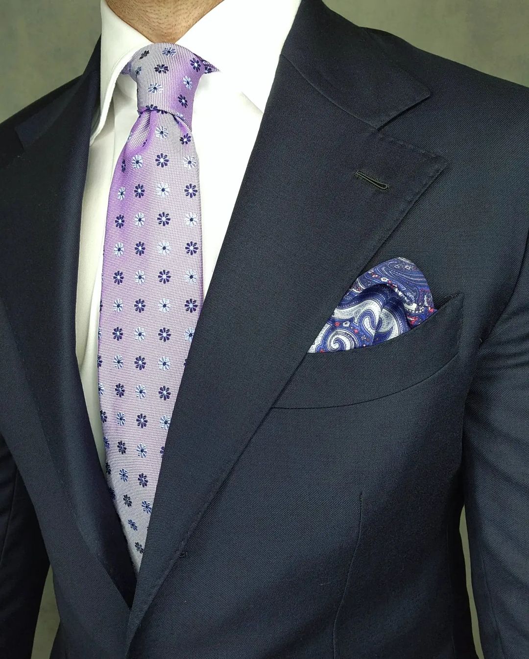 Lilac & Navy Geometric Foulard Patterned Silk Tie 