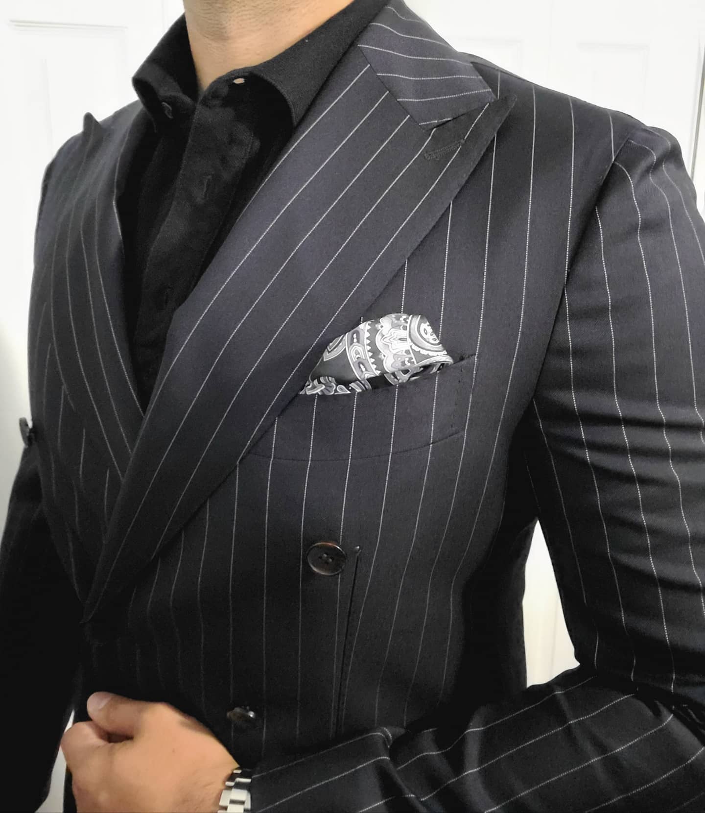 Black, Grey & White Paisley Silk Pocket Square