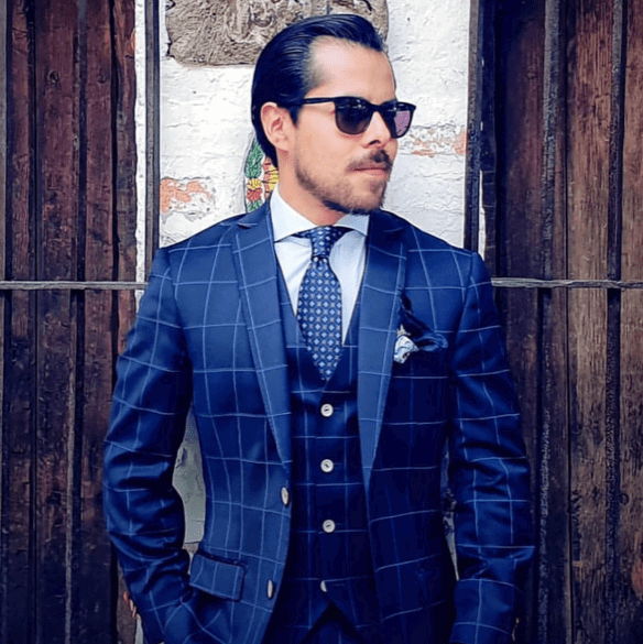 Navy & Brown Geometric Foulard Silk Tie