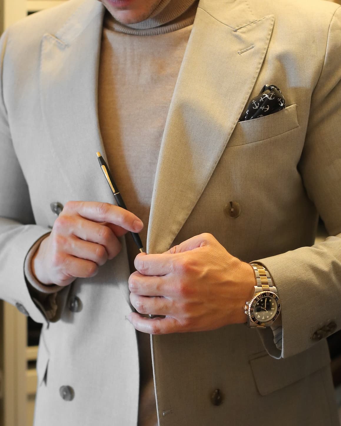 Black & White Anchor Silk Pocket Square 