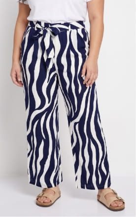 Pantalon large élastiqué, imprimé vagues