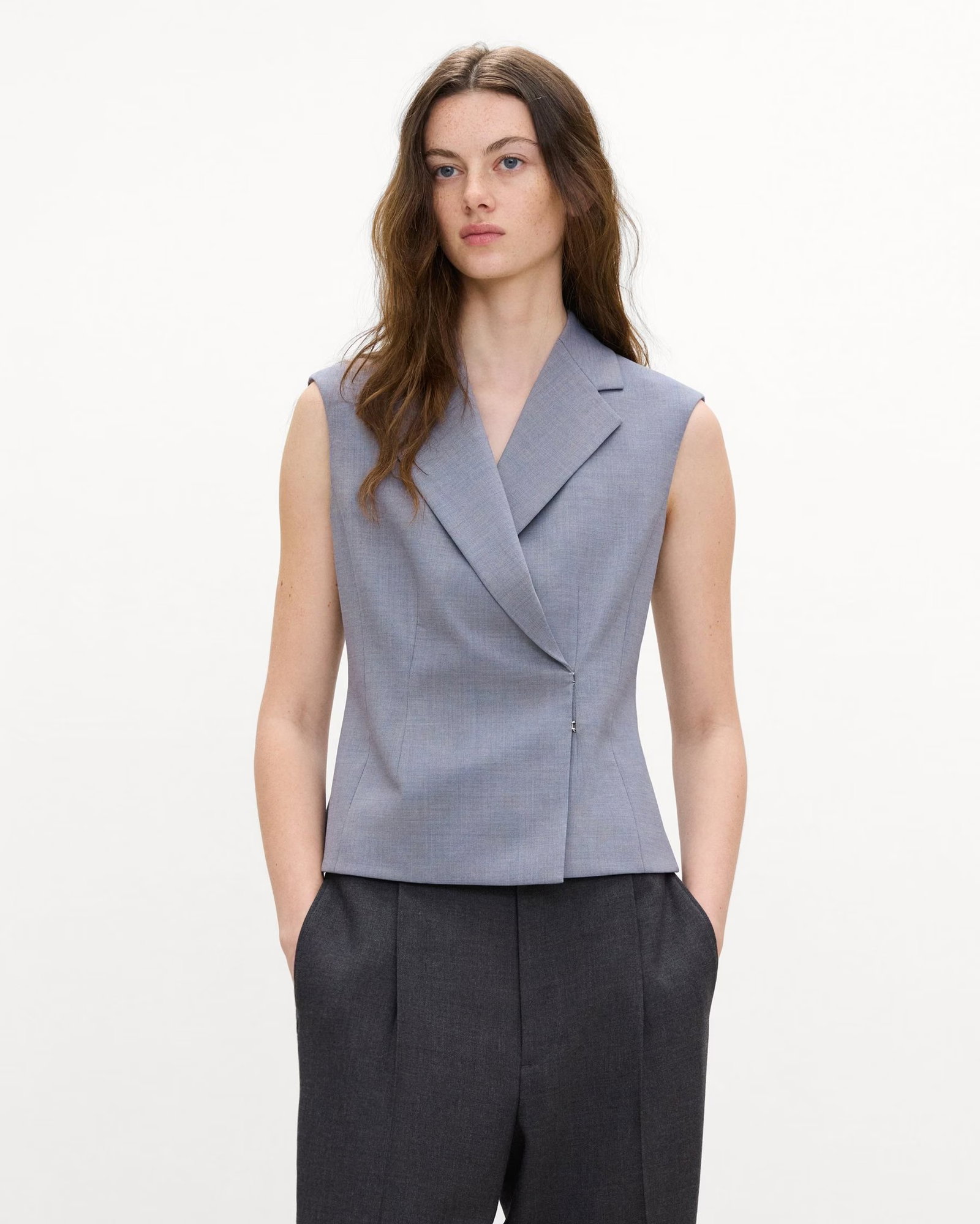 Asymmetrical Vest in Wool Gabardine