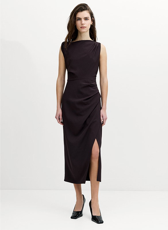 Carley Brown Sleeveless Draped Midi Dress