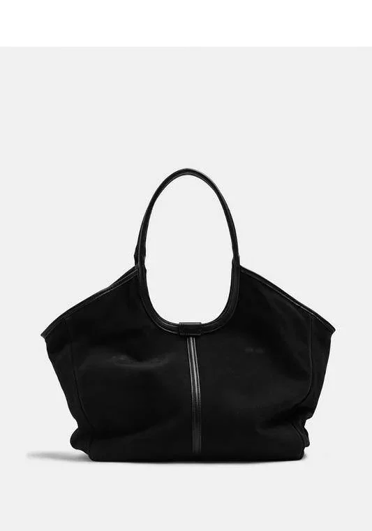 Black leather shopper bag for laptop 15