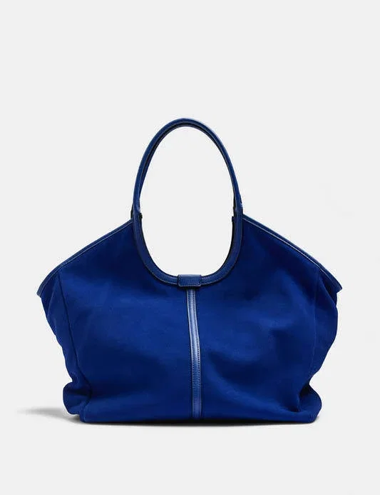 Blue leather shopper bag for laptop 15