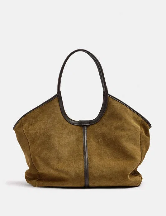 Mustard leather shopper bag for laptop 15