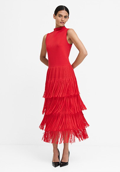 Hilde Red Fringe Jersey Midi Dress