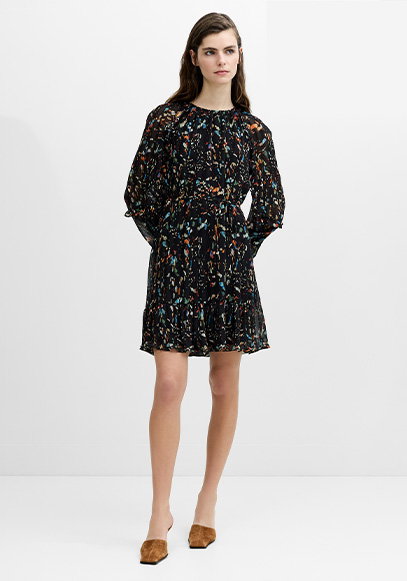 Kylie Black Abstract Printed Ruffle Mini Dress