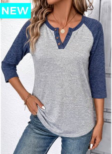 Light Grey Marl Patchwork 3/4 Sleeve T Shirt