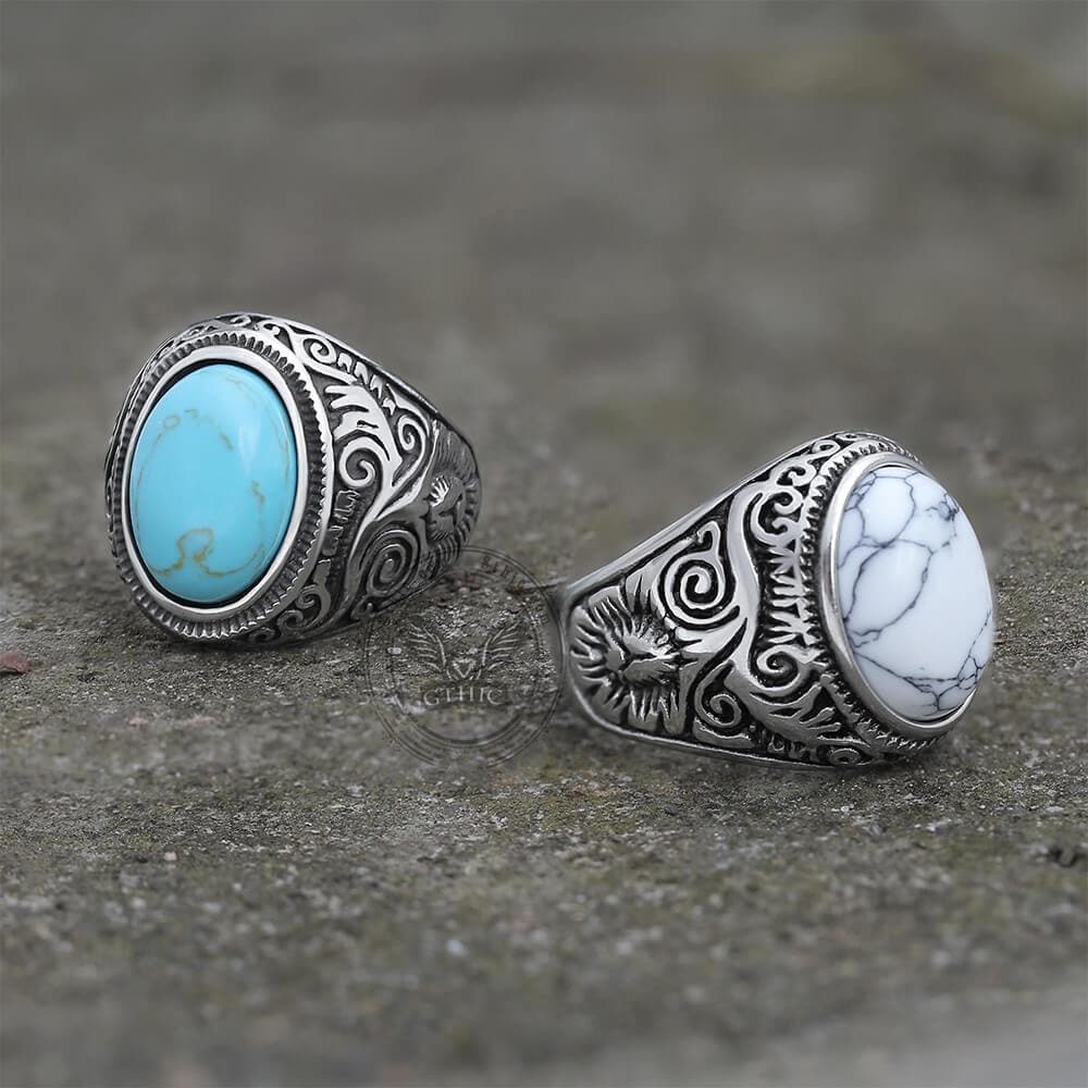 Image of Vintage Pattern Gem Stainless Steel Ring