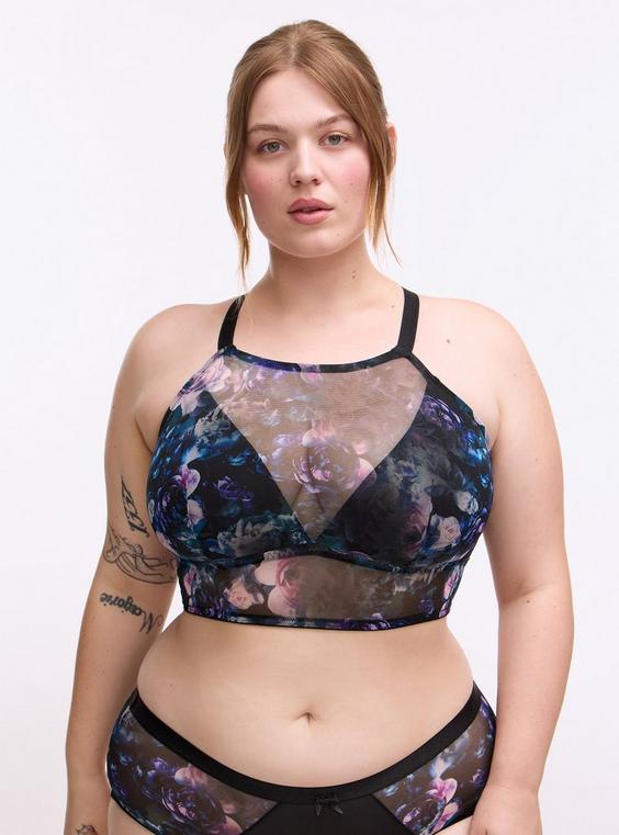 Unlined Mesh High Neck Longline Bralette