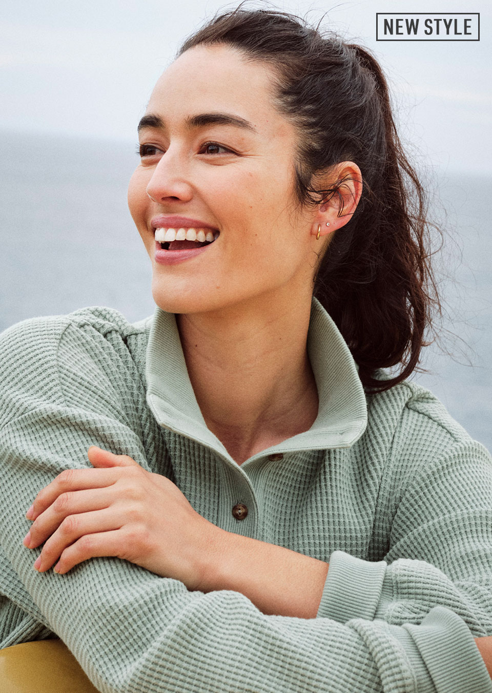 Sunwashed Waffle Mockneck Henley