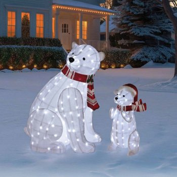 4' & 2.6' Polar Bears with LED Lights, Set of 2