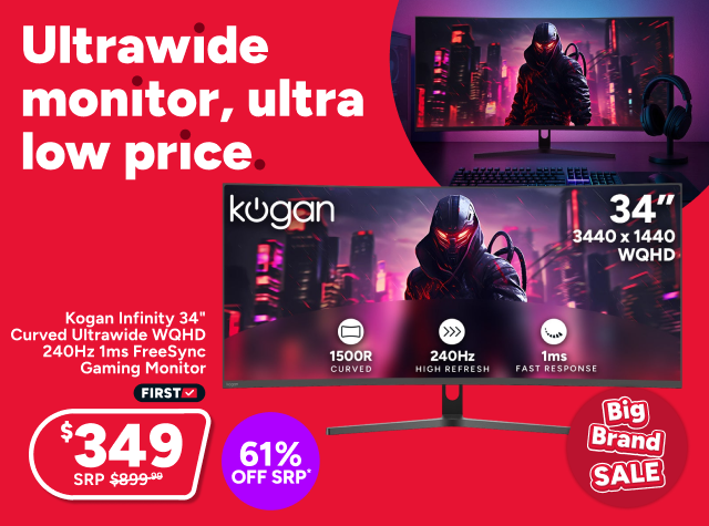 Kogan Infinity 34" Curved Ultrawide WQHD 240Hz 1ms FreeSync Gaming Monitor