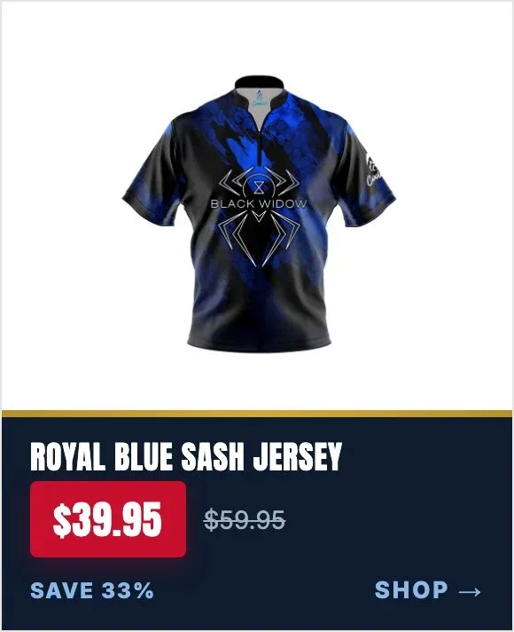 Hammer Black Widow Royal Blue Pearl Quick Ship CoolWick Sash Zip bowling jersey