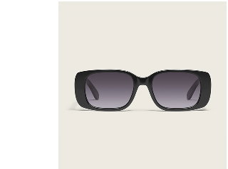 Image of wide black sunglasses with grey lenses