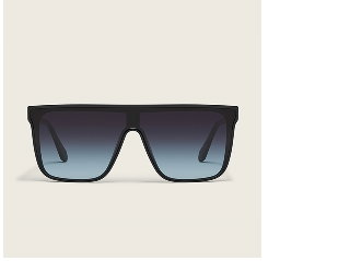 Image of black shield sunglasses with blue lenses