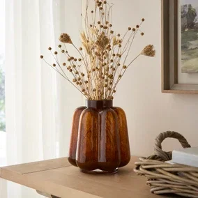 Fluted Amber Glass Vase