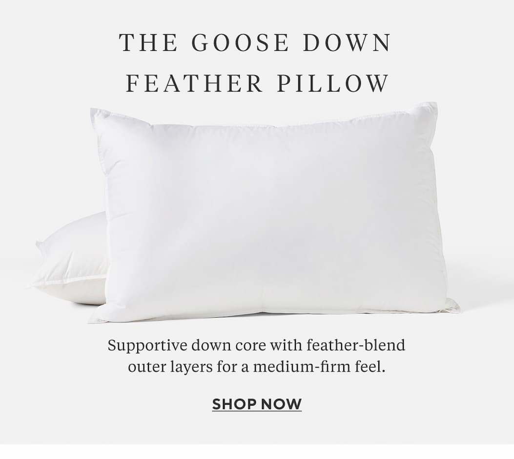 THE GOOSE DOWN FEATHER PILLOW Supportive down core with feather-blend outer layers for a medium feel.