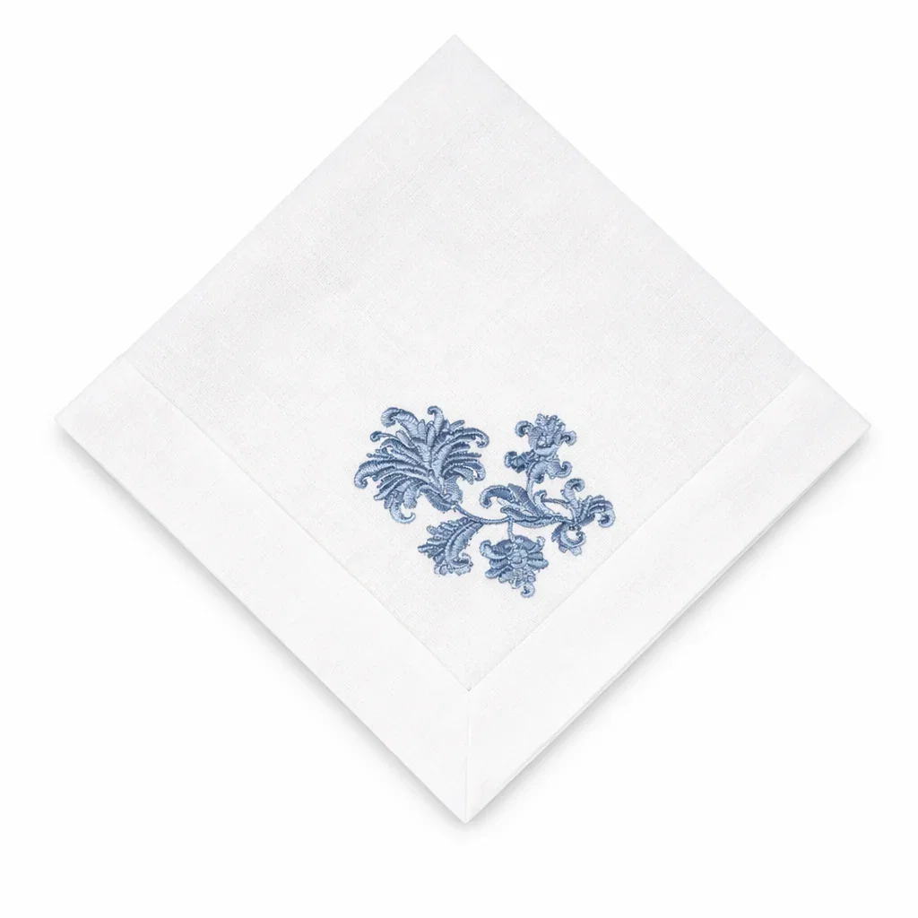 Image of Whimsey Floral Large Napkin, White & Blue