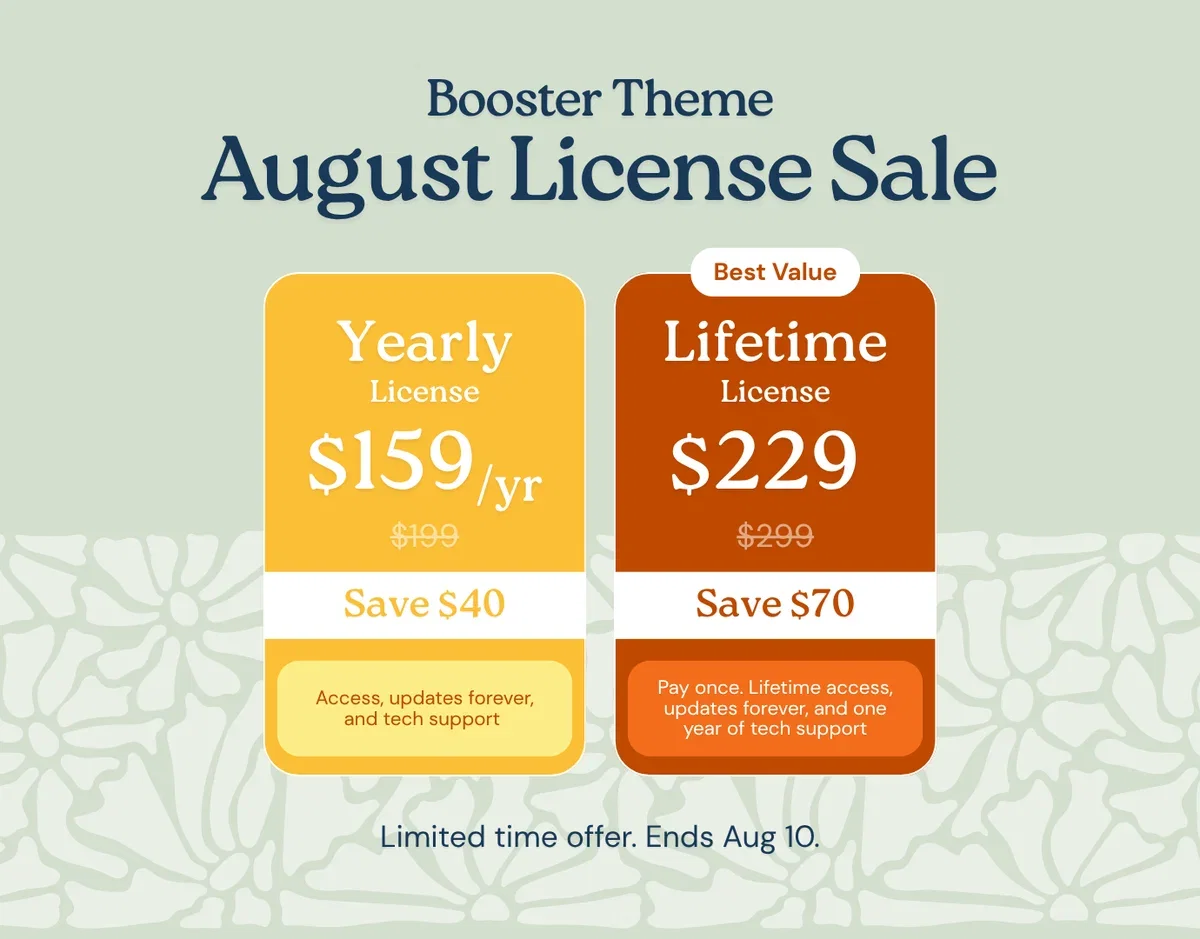 The Booster Theme August License Sale
