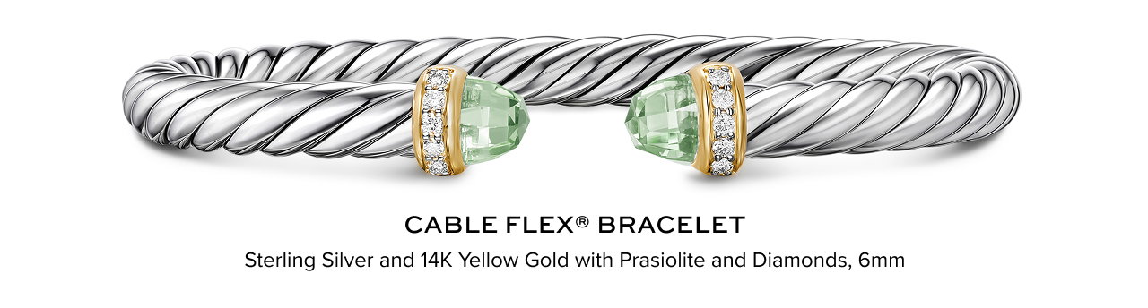 Cable Flex® Bracelet Sterling Silver with 14K Yellow Gold, Prasiolite and Diamonds, 6mm