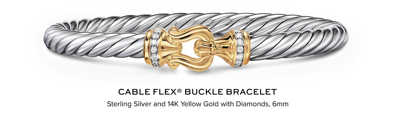 Cable Flex® Buckle Bracelet Sterling Silver with 14K Yellow Gold and Diamonds, 6mm