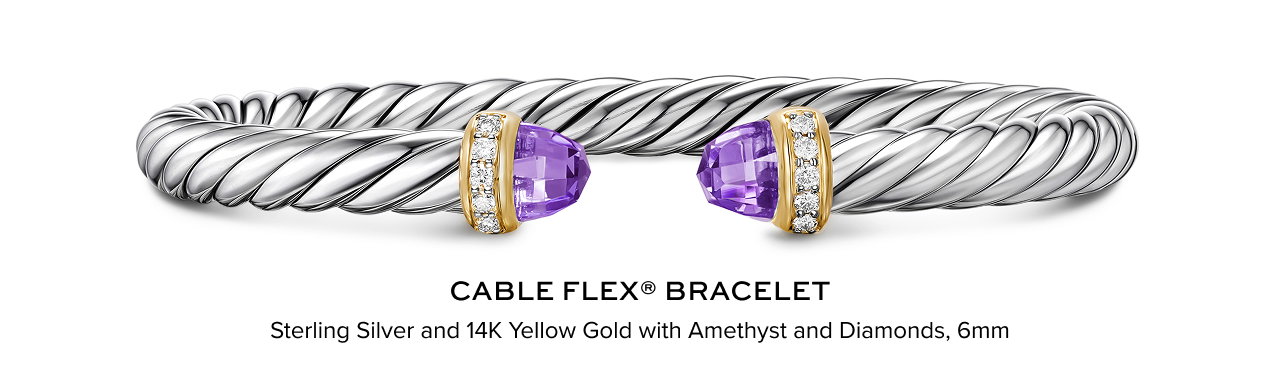 Cable Flex® Bracelet Sterling Silver with 14K Yellow Gold and Amethyst, 6mm