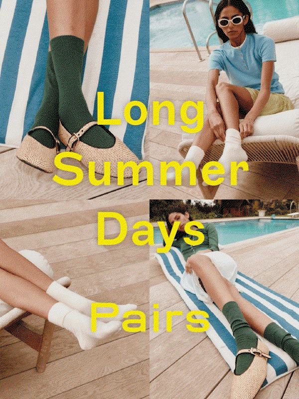 Gif of model by pool wearing green and cream socks