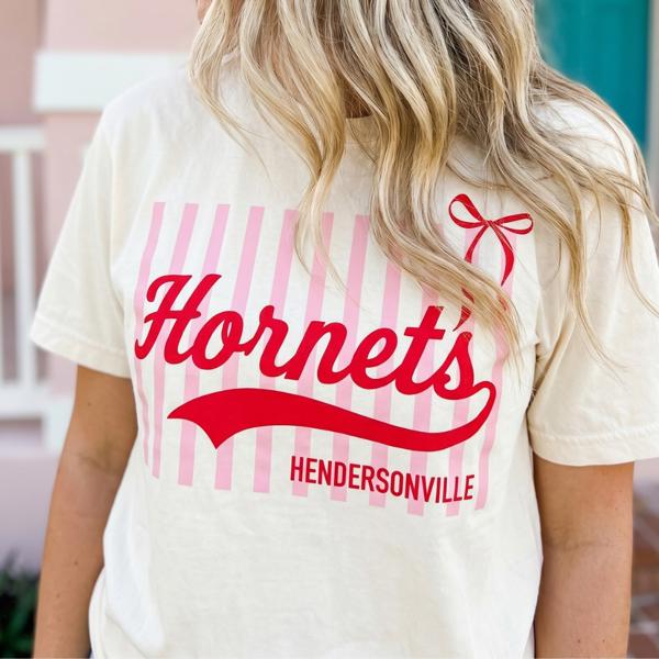 Custom Team Name Stripe Bow Graphic Tee, Personalized School Spirit Shirt, Custom Mascot Tee, Game Day Outfit for Women, Custom Team Shirt, School Spirit Tee, Personalized Sports Mom Shirt
