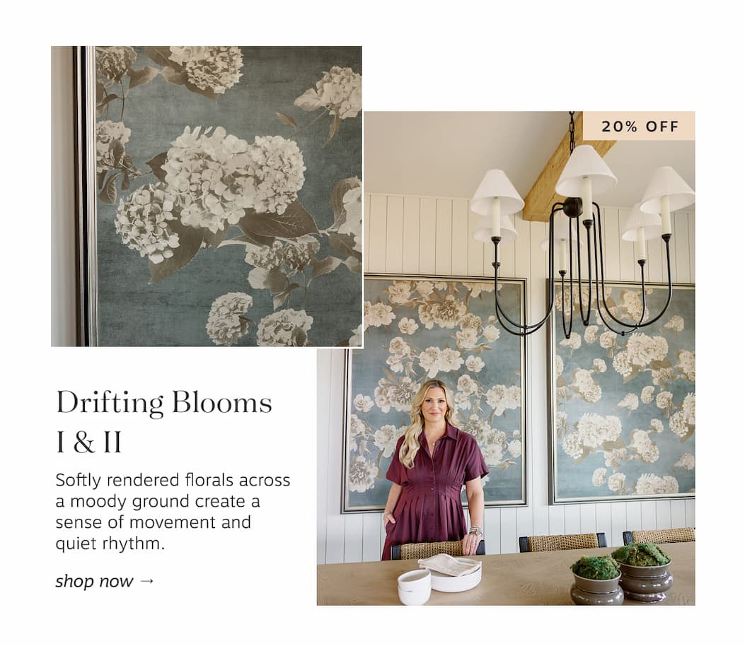 Drifting Blooms I & II: Softly rendered florals across a moody ground create a sense of movement and quiet rhythm.  Shop now