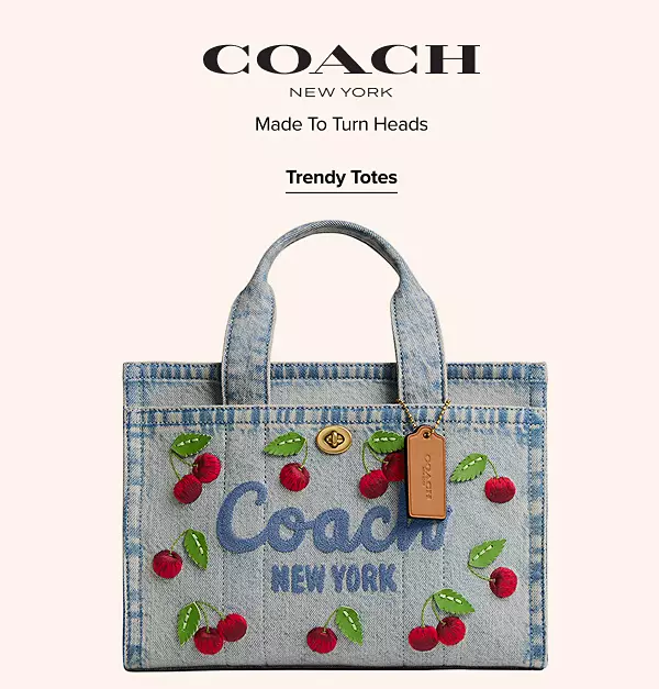 A denim tote bag. Coach. Made to turn heads. Trendy totes.