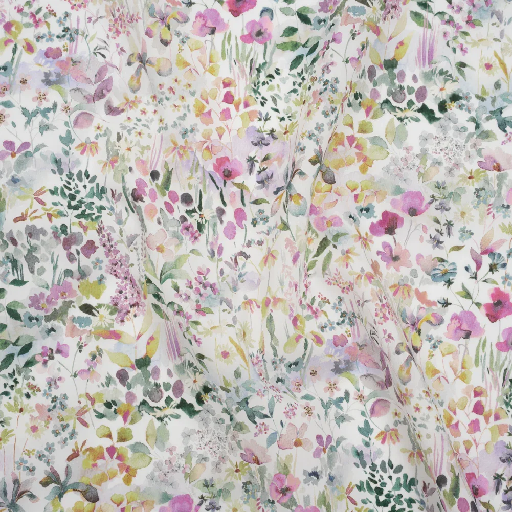 Image of Liberty Fabrics Tana Lawn® - Felda Green - Pink, Yellow and Green Watercolor Flowers