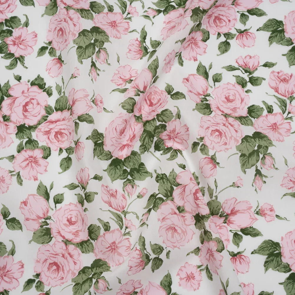 Image of Liberty Fabrics Tana Lawn® - Carline Rose Light Pink - Pale Pink, Green and White Rose Bouquets