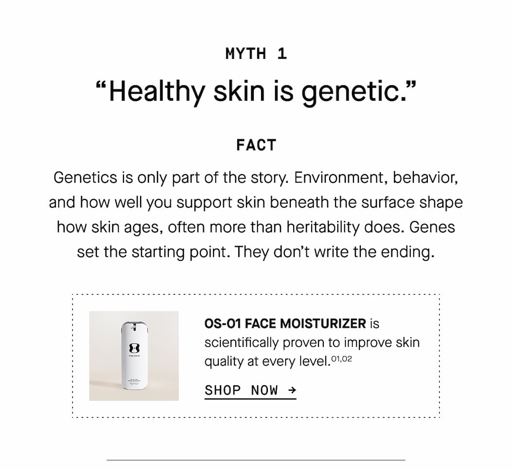 Genetics is only part of the story. Environment, behavior, and how well you support skin beneath the surface shape how skin ages, often more than heritability does. Genes set the starting point. They don’t write the ending.