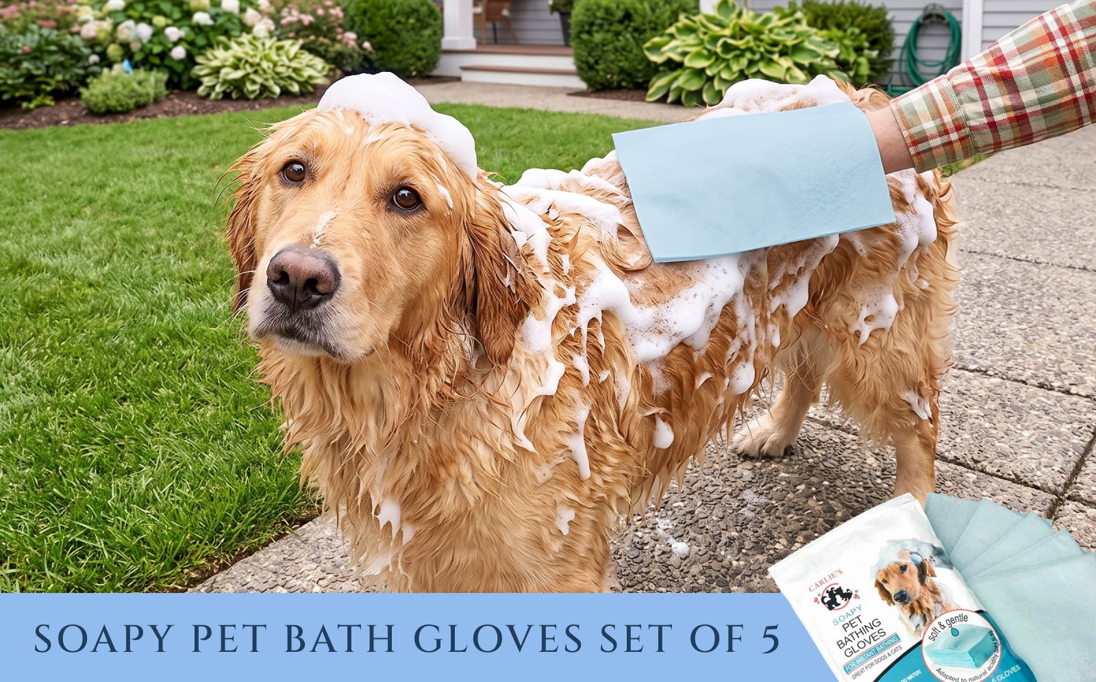 Soapy pet bath gloves
