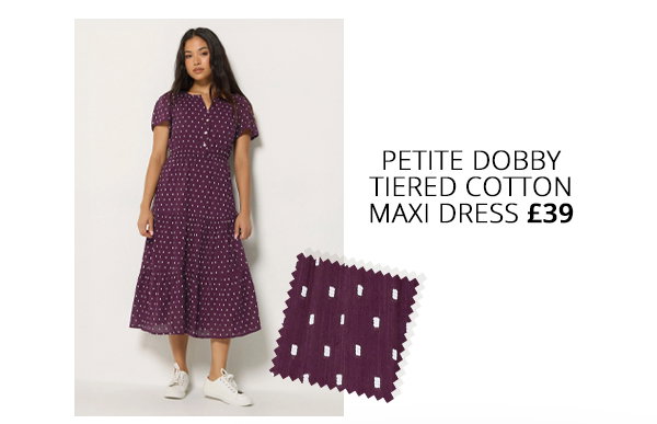 M&Co Petite Berry Purple Dobby Tiered Cotton Maxi Dress