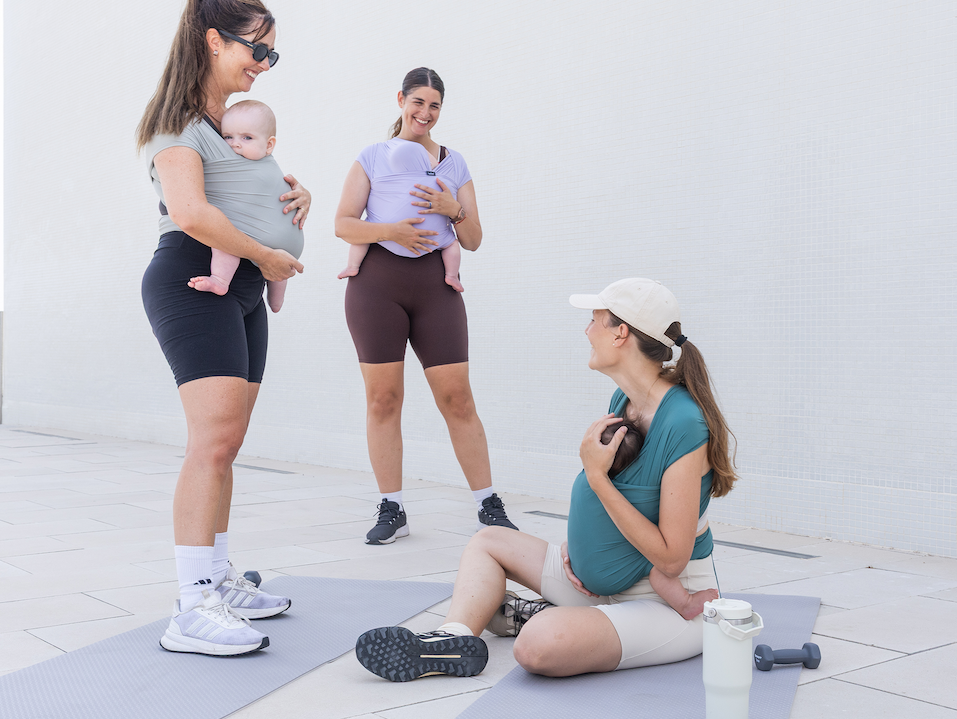 Moms wearing the new activewear Boba Baby Wraps
