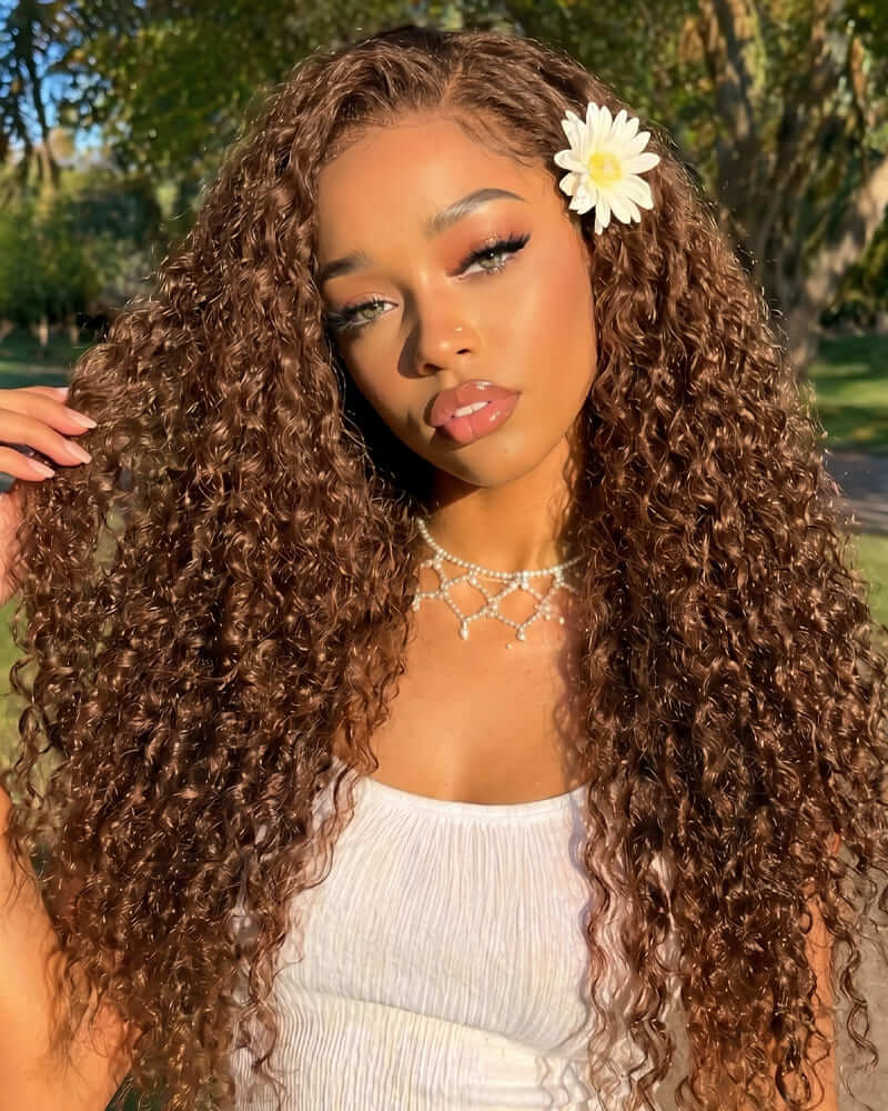 Arabella 13x6 Three-Go™ Chocolate Brown Glueless Wig Water Wave With Drawstring 100% Human Hair Wig
