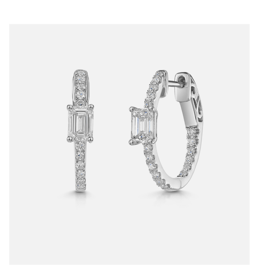 9ct White Gold Emerald Cut & Round Brilliant 1.50ct Lab Grown Diamond Hoop Earrings