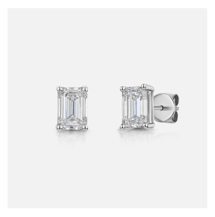 18ct White Gold Emerald Cut 1.50ct Lab Grown Diamond Stud Earrings